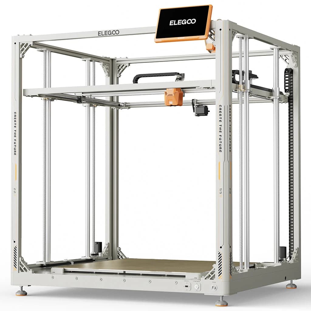 ELEGOO OrangeStorm Giga large-format FDM 3D printer with orange print head and detachable screen