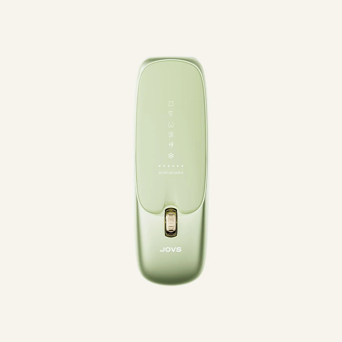 JOVS Scroll hair removal device in a pale green finish with a scroll wheel and screen