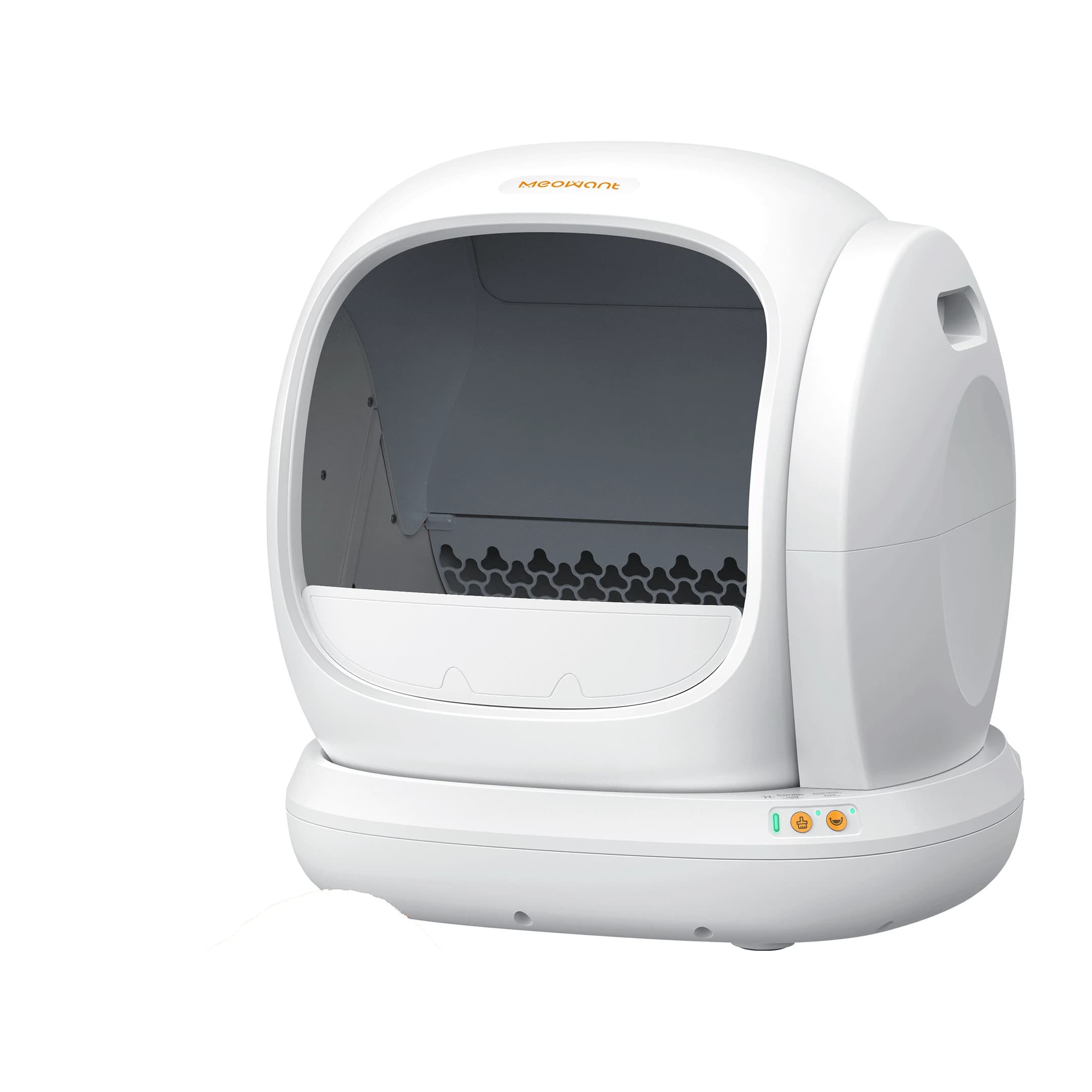 MeoWant SC02 white self-cleaning litter box with a rounded open entrance