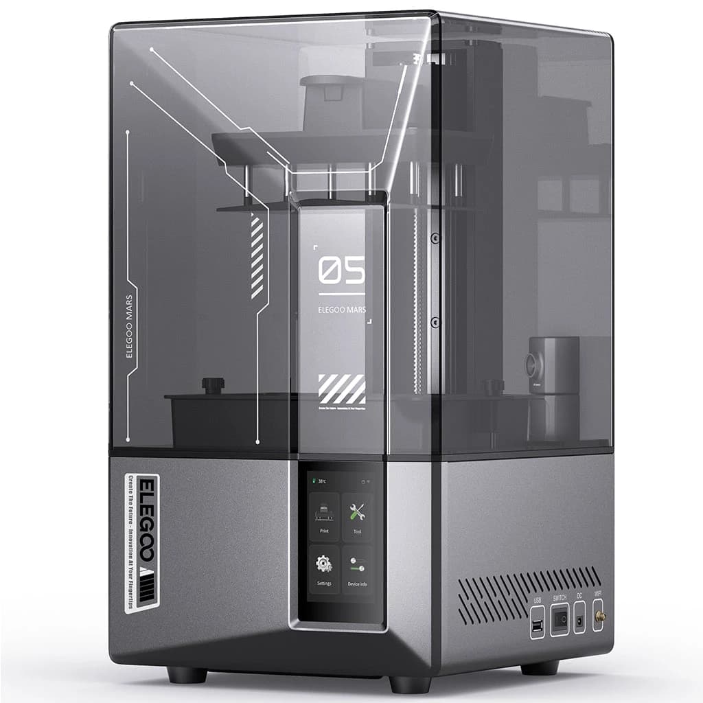 ELEGOO Mars 5 Ultra compact resin 3D printer with tinted lid and front touch screen