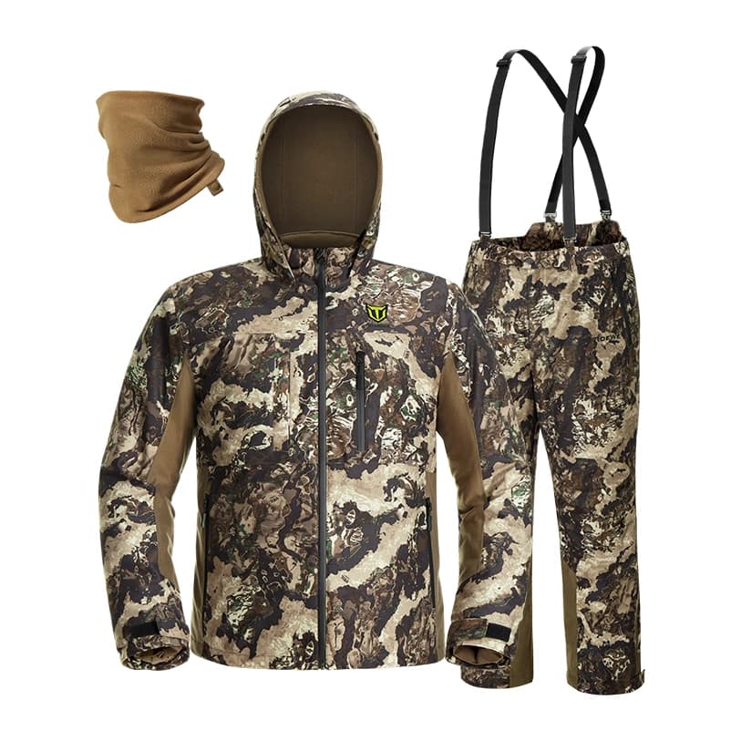 TIDEWE Altus 2.0 silent hunting suit, camouflage jacket and pants with neck gaiter