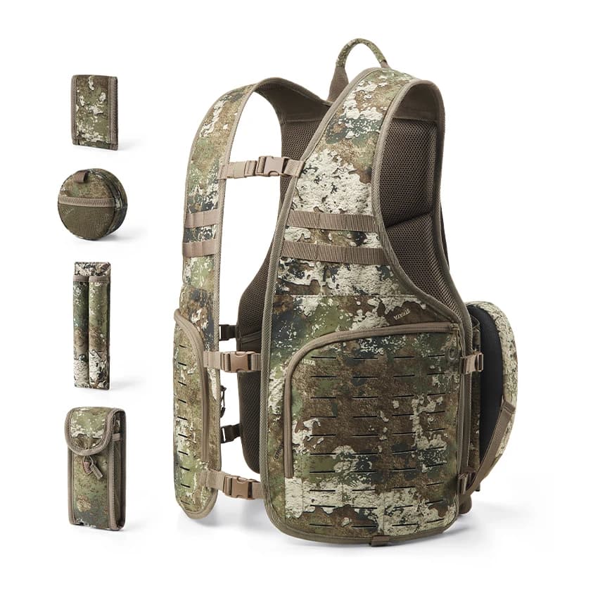 TIDEWE FlexGrid modular turkey vest in camouflage with accessory pouches